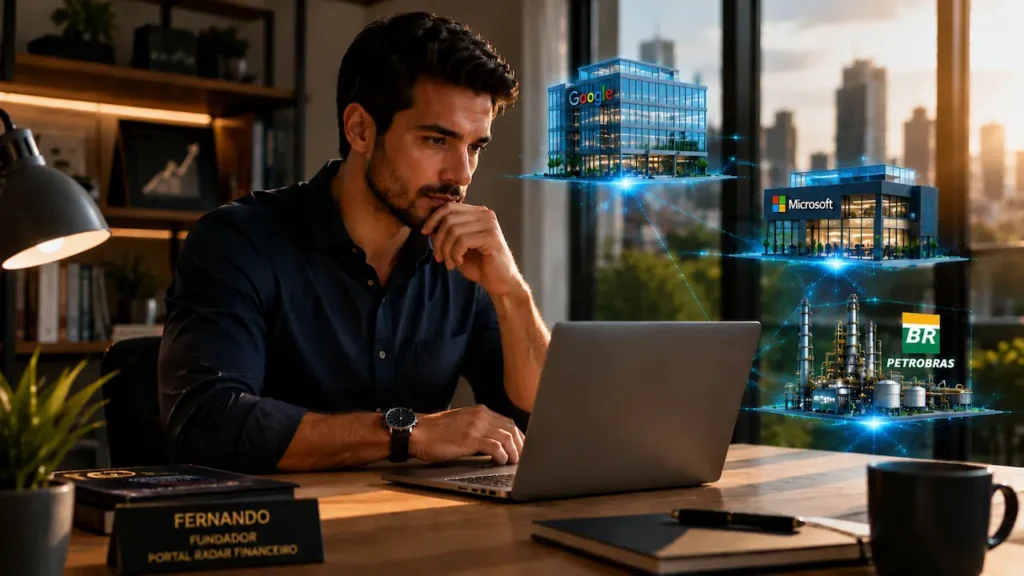 Ações para iniciantes: investidor analisa empresas para escolher ações e investir com foco no longo prazo.