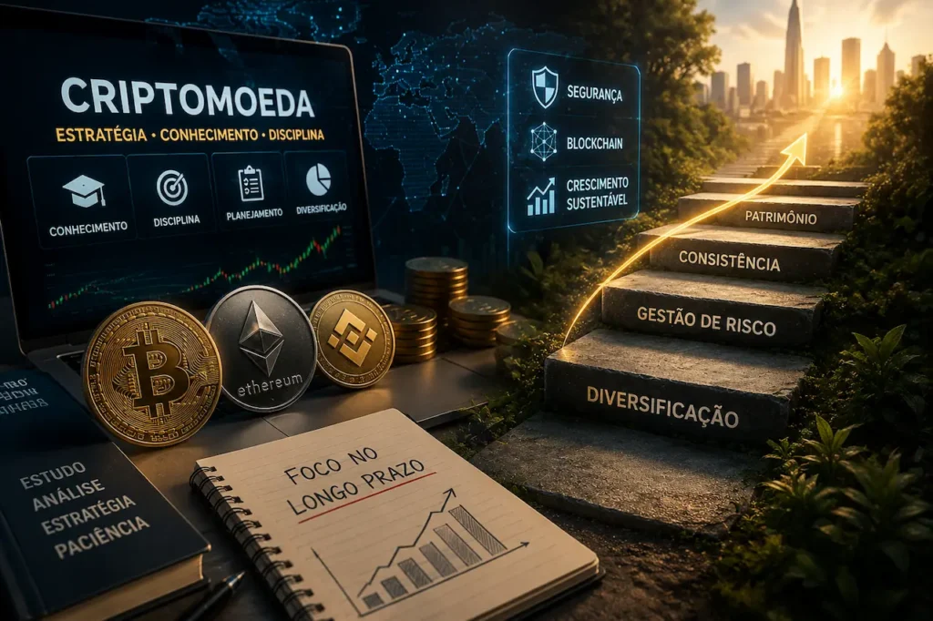 Criptomoedas representam diversificação, planejamento e construção de patrimônio com foco no crescimento de longo prazo.