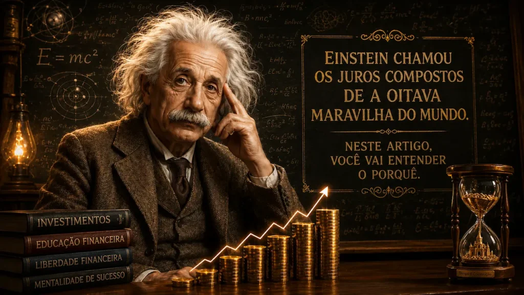 O Poder dos Juros Compostos: Rumo ao Primeiro Milhão Einstein destaca os juros compostos como a oitava maravilha do mundo em cenário de educação financeira.