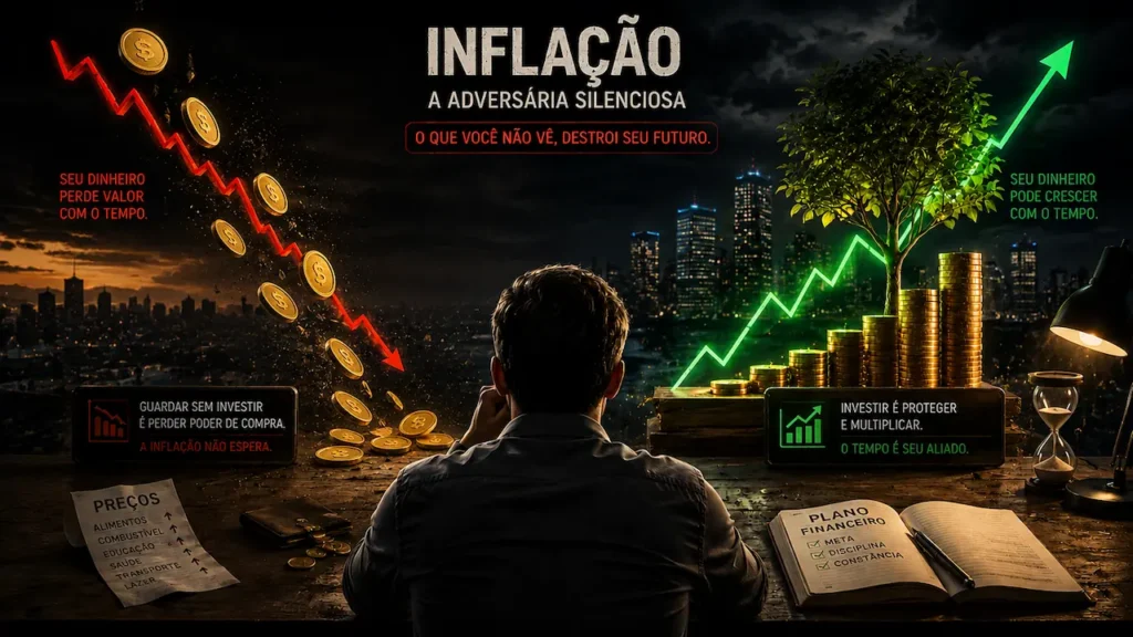 O Poder dos Juros Compostos: Rumo ao Primeiro Milhão Inflação reduz o poder de compra enquanto os investimentos preservam e multiplicam o patrimônio ao longo do tempo.