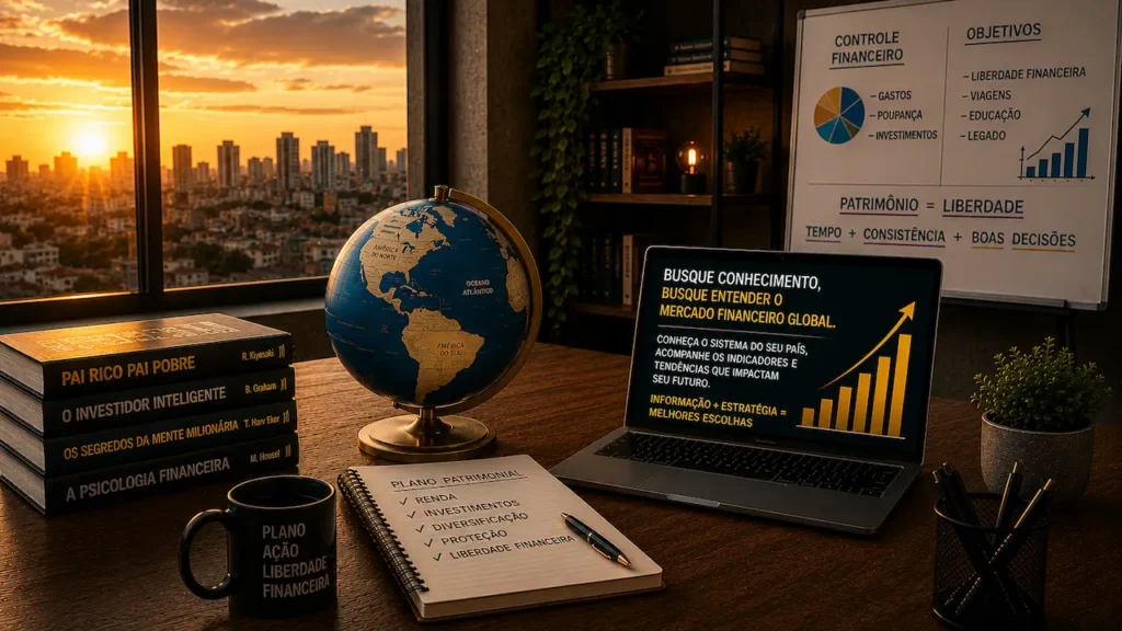 Por que milionários estão deixando o Brasil? Entenda os impactos na economia Lousa branca exibe objetivos financeiros, incluindo metas para gastos e investimentos, em escritório organizado.