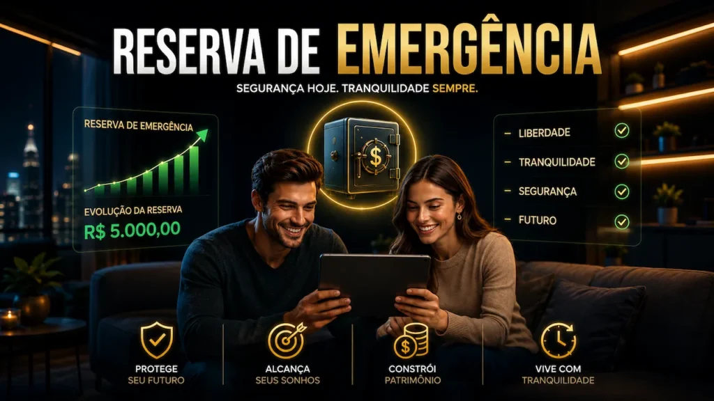 Reserva de Emergência: O Primeiro Passo Inteligente para Começar a Investir Casal planeja a reserva de emergência com foco em segurança financeira, liquidez e construção de patrimônio.